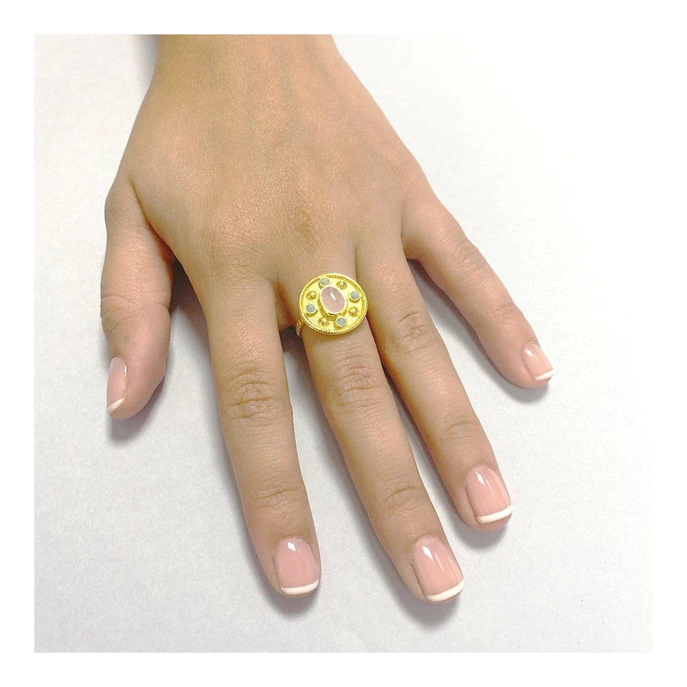 Anillo calcedonia con amazonitas