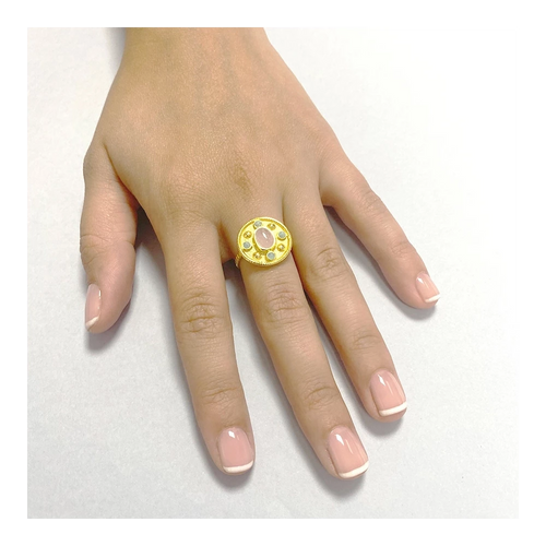 Anillo calcedonia con amazonitas