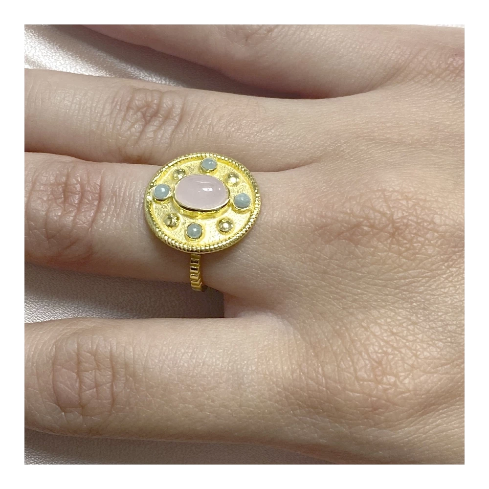 Anillo calcedonia con amazonitas
