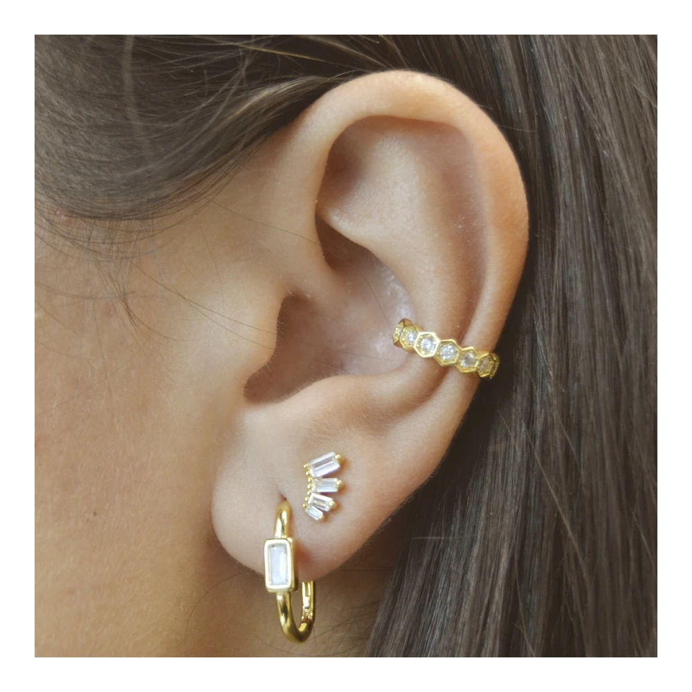 Ear cuff hexágono circonitas