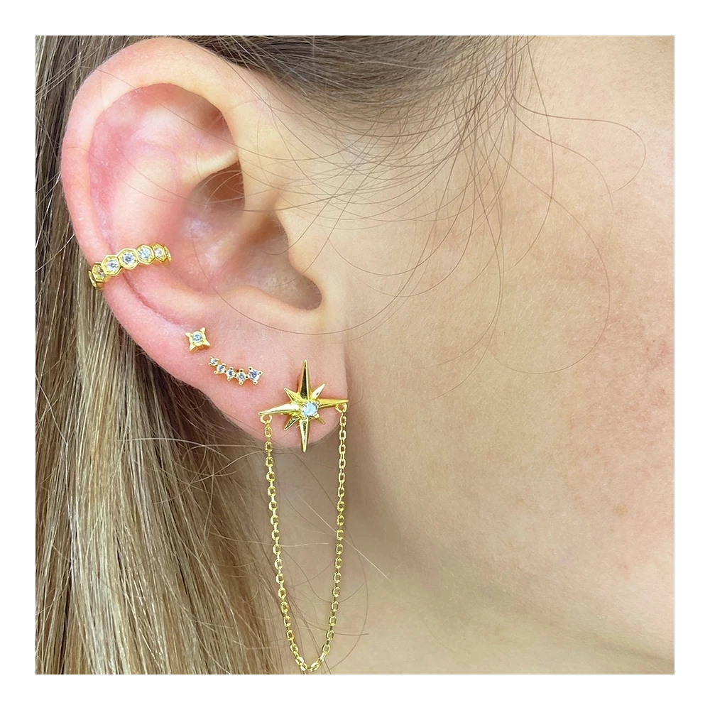 Ear cuff hexágono circonitas